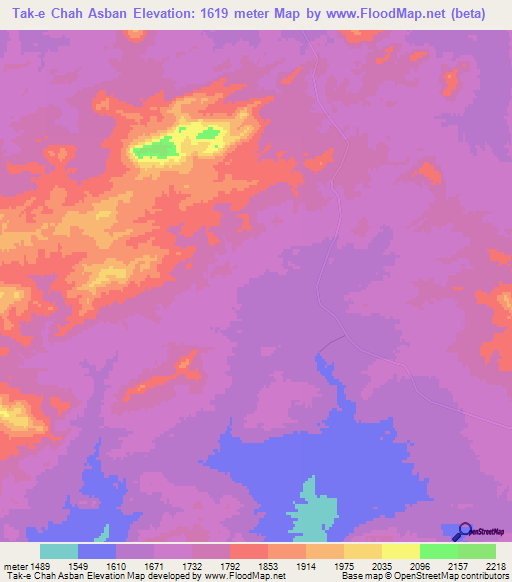 Tak-e Chah Asban,Iran Elevation Map