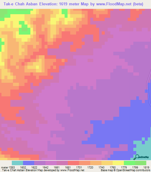 Tak-e Chah Asban,Iran Elevation Map