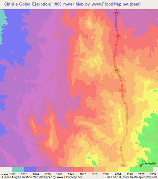 Ginid-e Golya,Iran Elevation Map