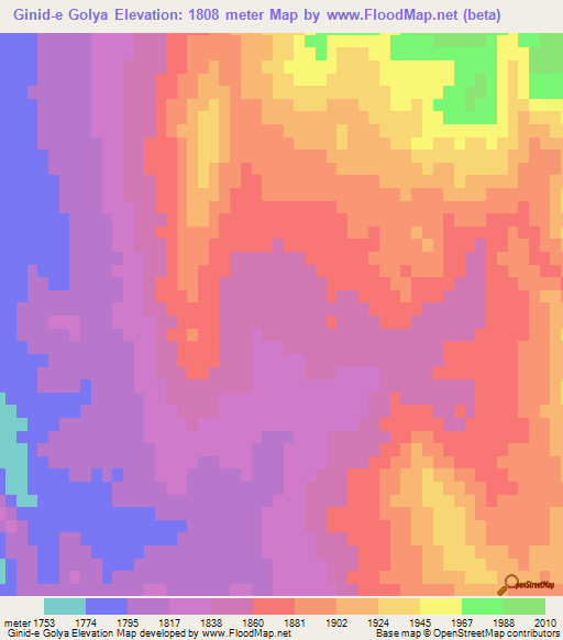 Ginid-e Golya,Iran Elevation Map