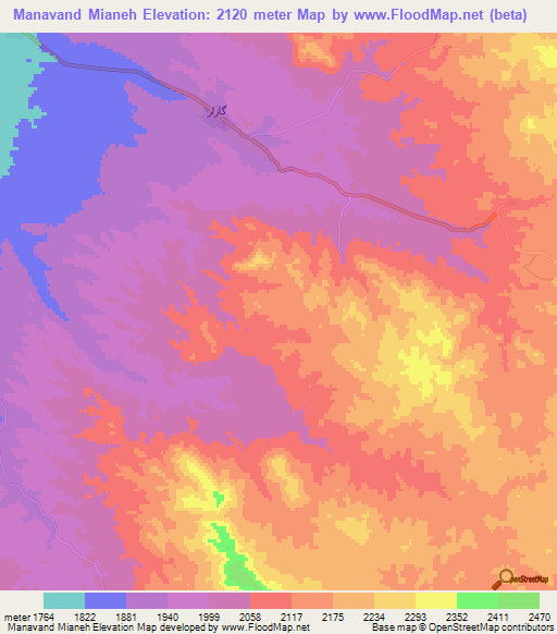 Manavand Mianeh,Iran Elevation Map