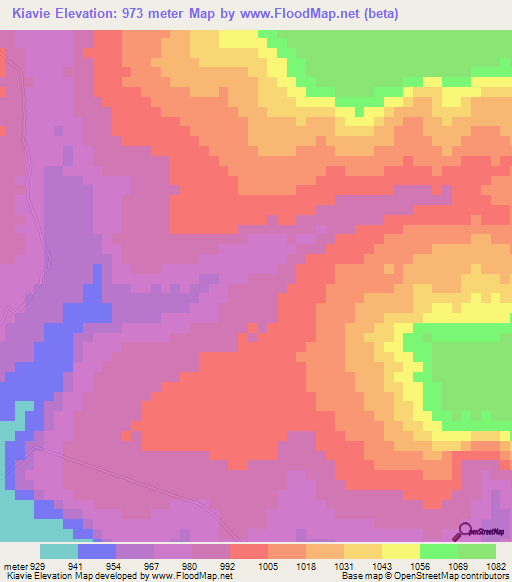 Kiavie,Congo (Kinshasa) Elevation Map