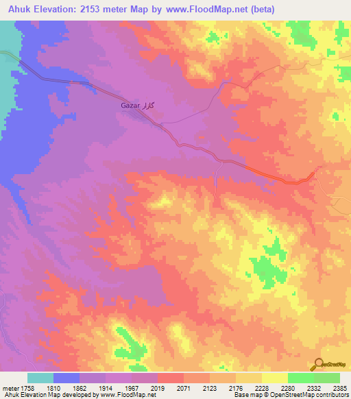 Ahuk,Iran Elevation Map