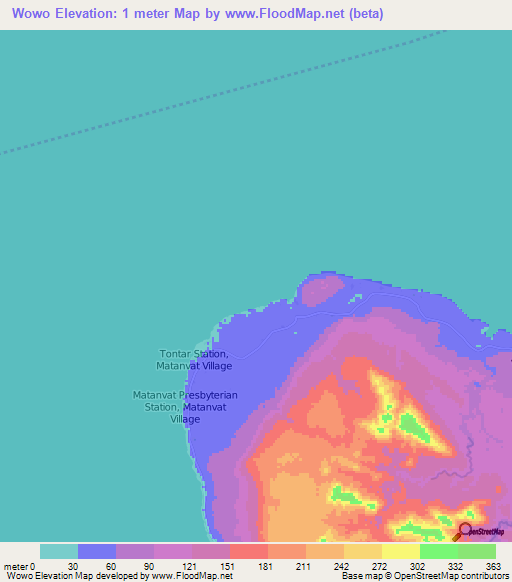 Wowo,Vanuatu Elevation Map