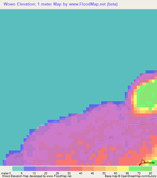 Wowo,Vanuatu Elevation Map