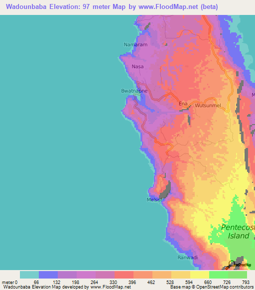 Wadounbaba,Vanuatu Elevation Map