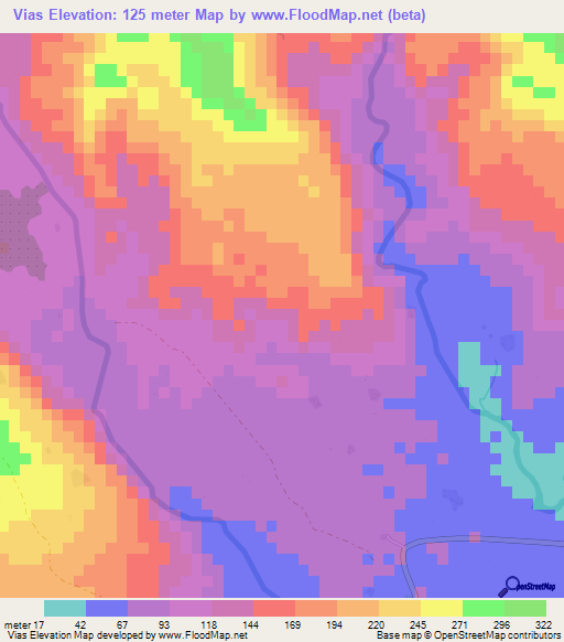 Vias,Vanuatu Elevation Map