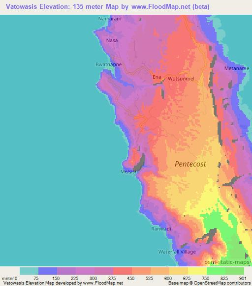 Vatowasis,Vanuatu Elevation Map