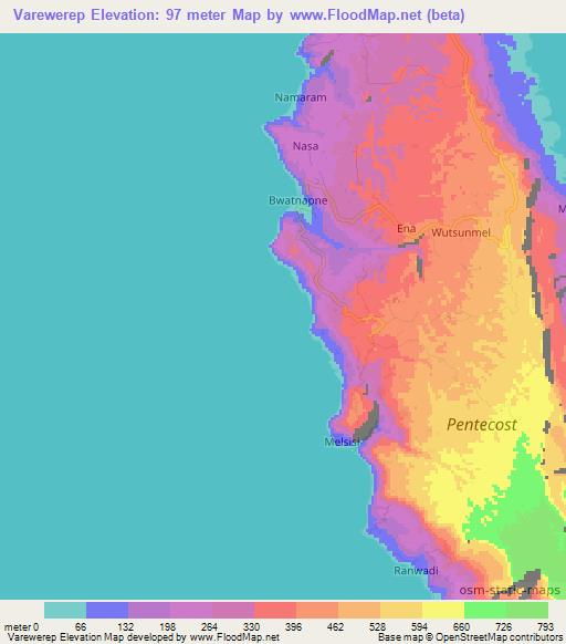 Varewerep,Vanuatu Elevation Map