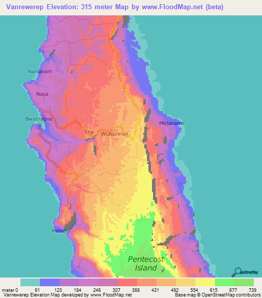 Vanrewerep,Vanuatu Elevation Map