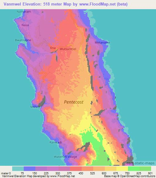 Vanmwel,Vanuatu Elevation Map