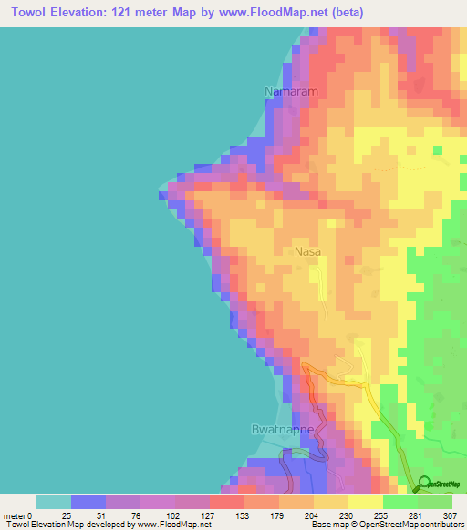 Towol,Vanuatu Elevation Map