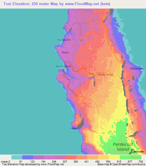 Tosi,Vanuatu Elevation Map
