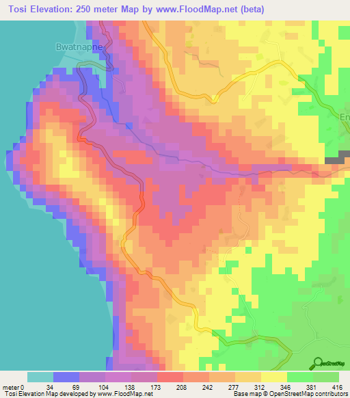 Tosi,Vanuatu Elevation Map