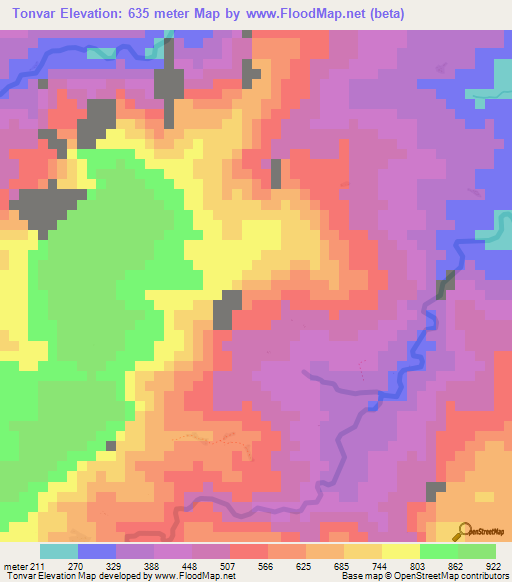 Tonvar,Vanuatu Elevation Map