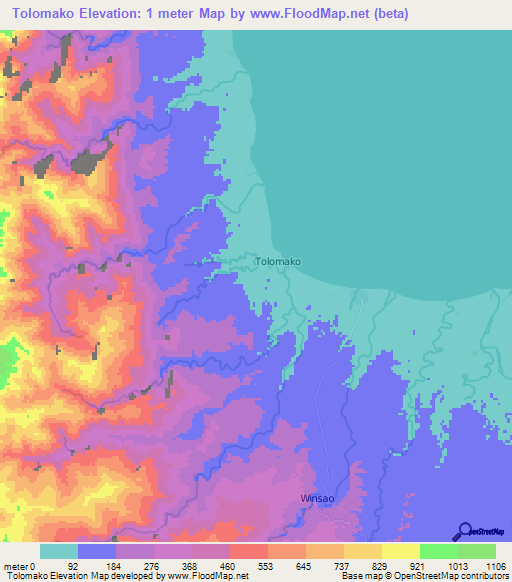 Tolomako,Vanuatu Elevation Map