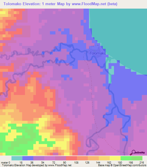 Tolomako,Vanuatu Elevation Map