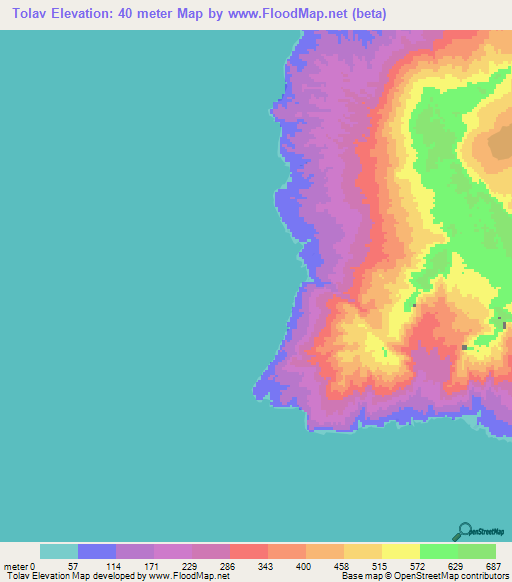 Tolav,Vanuatu Elevation Map