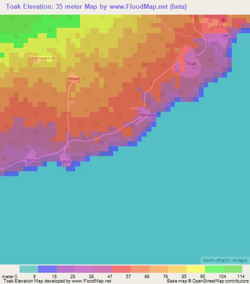 Toak,Vanuatu Elevation Map