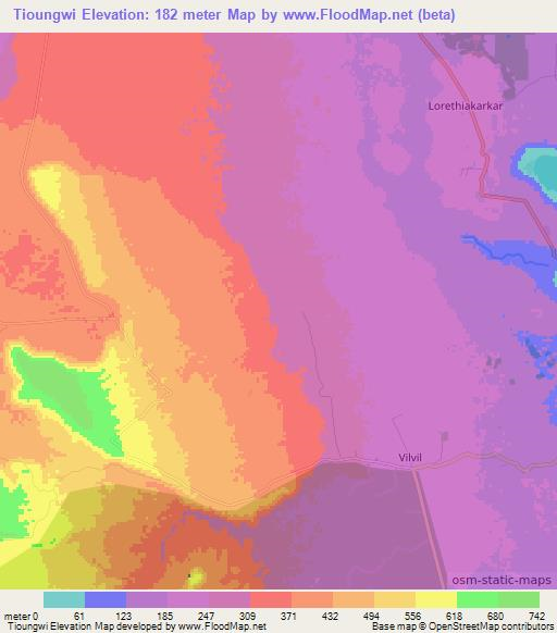 Tioungwi,Vanuatu Elevation Map