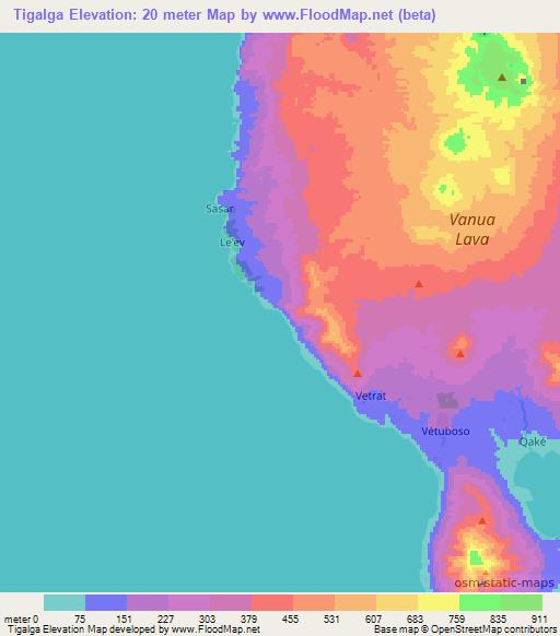 Tigalga,Vanuatu Elevation Map
