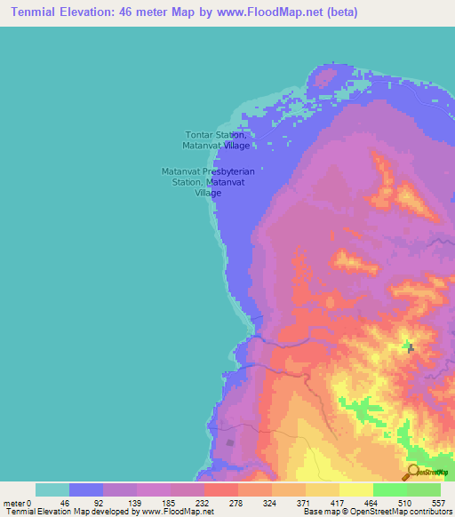 Tenmial,Vanuatu Elevation Map