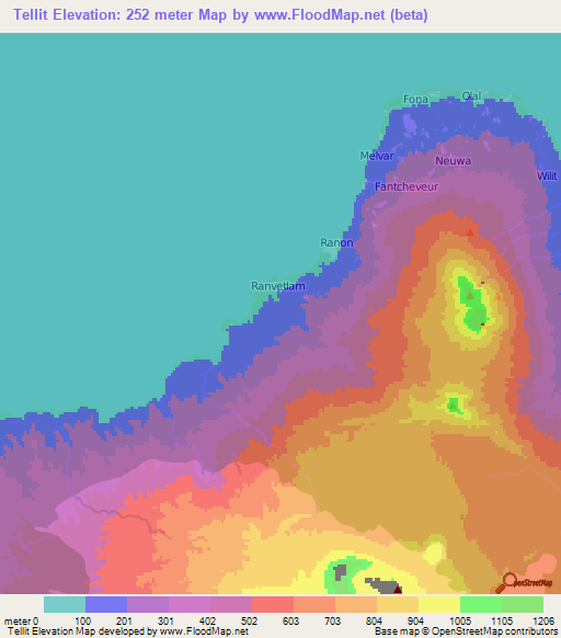 Tellit,Vanuatu Elevation Map
