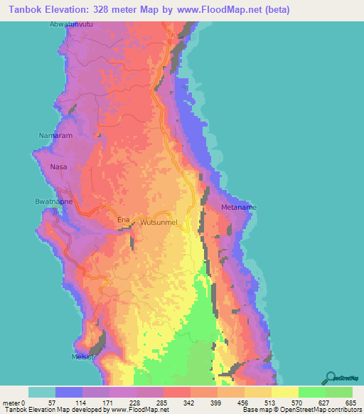 Tanbok,Vanuatu Elevation Map