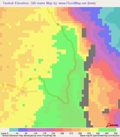 Tanbok,Vanuatu Elevation Map