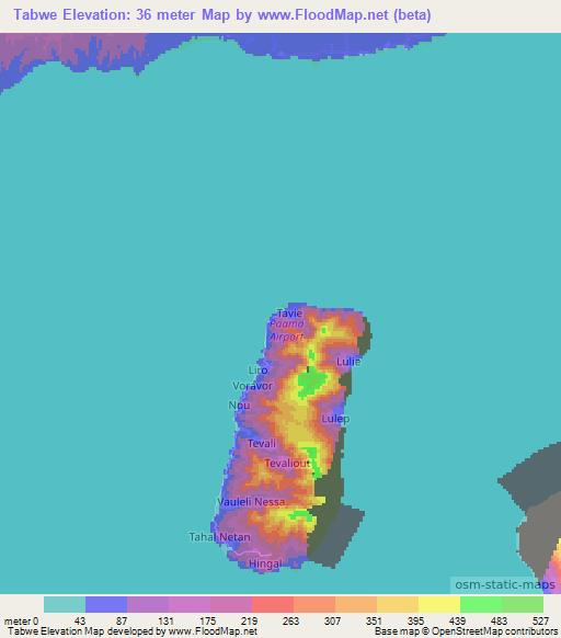 Tabwe,Vanuatu Elevation Map