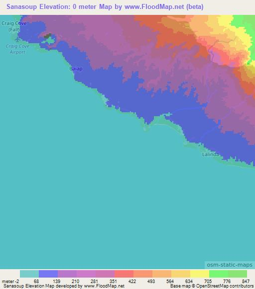 Sanasoup,Vanuatu Elevation Map