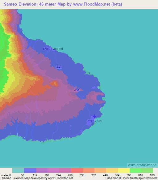 Sameo,Vanuatu Elevation Map