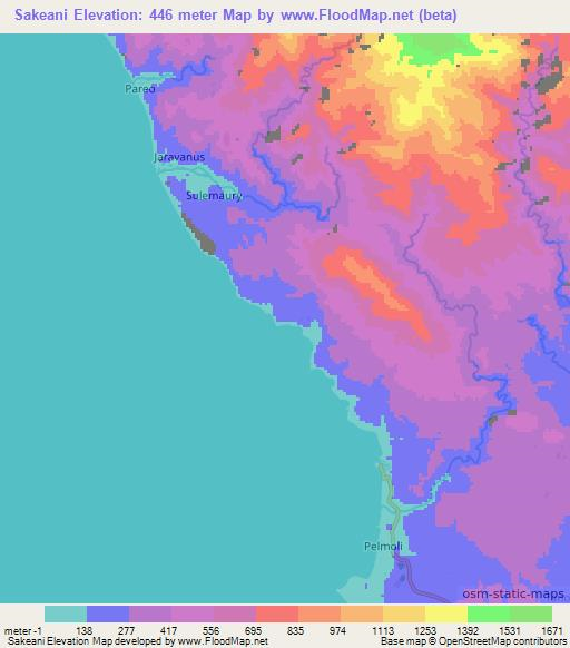 Sakeani,Vanuatu Elevation Map