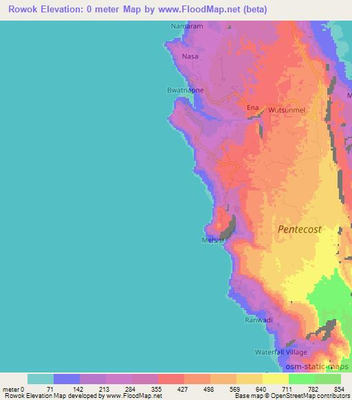 Rowok,Vanuatu Elevation Map