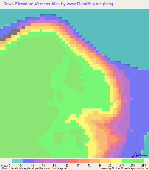 Rowo,Vanuatu Elevation Map