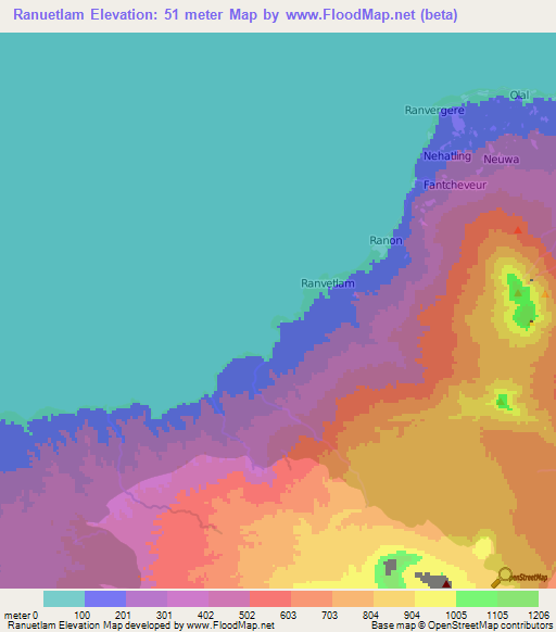 Ranuetlam,Vanuatu Elevation Map