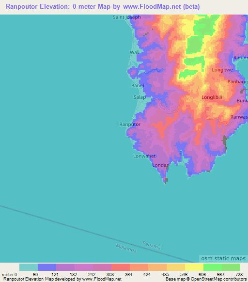 Ranpoutor,Vanuatu Elevation Map