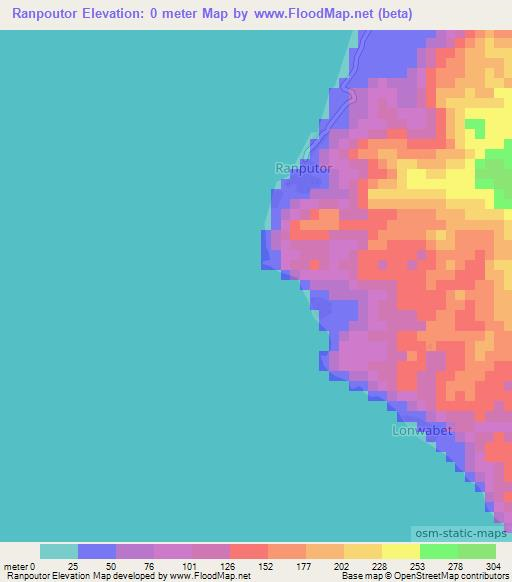 Ranpoutor,Vanuatu Elevation Map