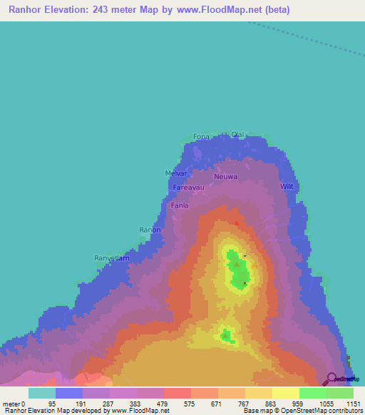Ranhor,Vanuatu Elevation Map
