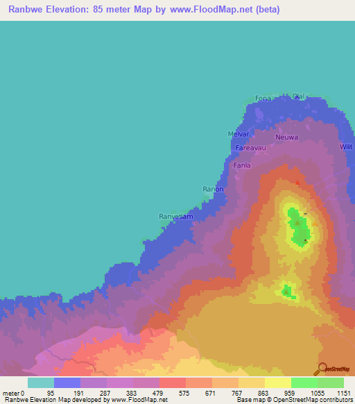 Ranbwe,Vanuatu Elevation Map