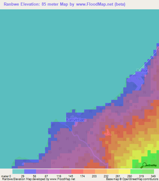Ranbwe,Vanuatu Elevation Map