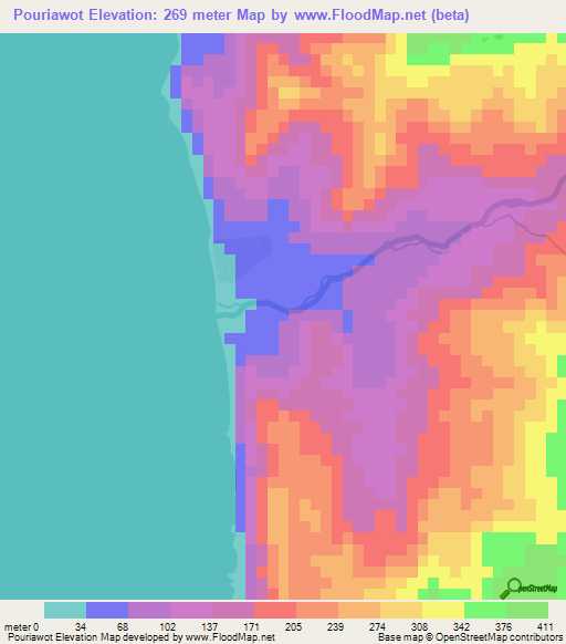 Pouriawot,Vanuatu Elevation Map