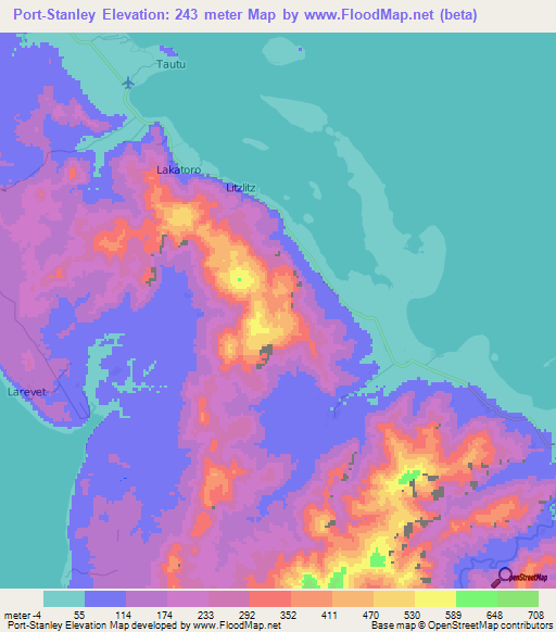 Port-Stanley,Vanuatu Elevation Map