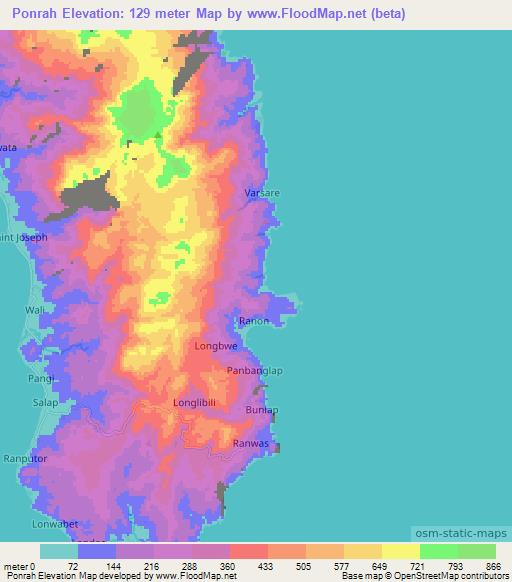 Ponrah,Vanuatu Elevation Map