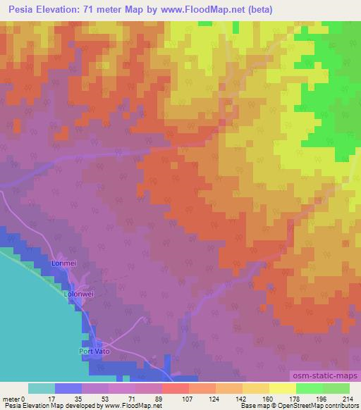 Pesia,Vanuatu Elevation Map
