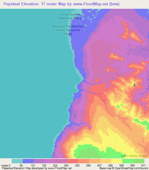 Pepeksal,Vanuatu Elevation Map