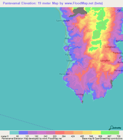 Pantevamal,Vanuatu Elevation Map