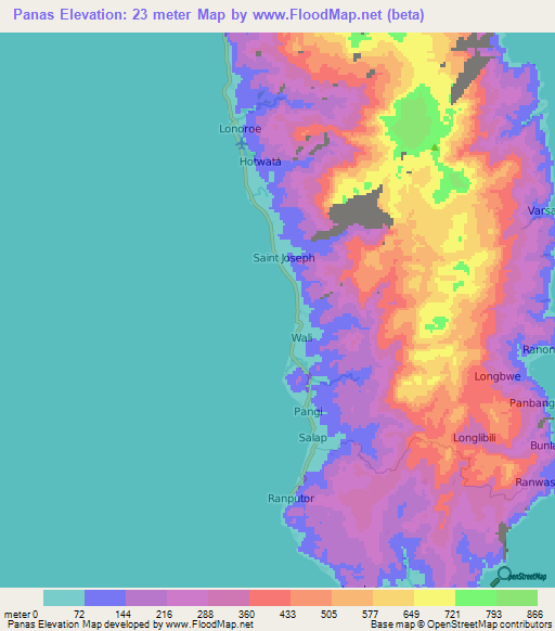 Panas,Vanuatu Elevation Map