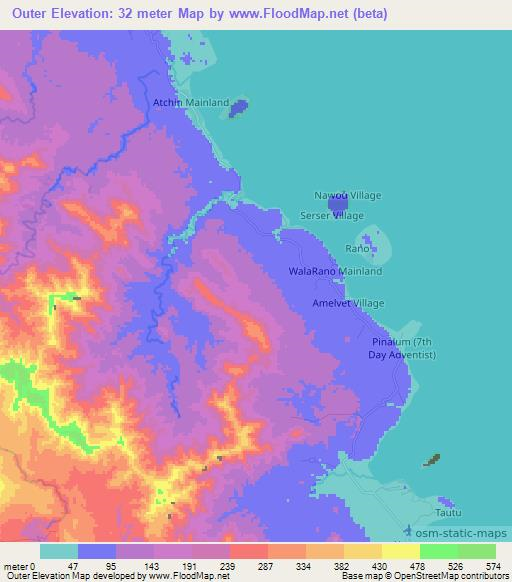 Outer,Vanuatu Elevation Map