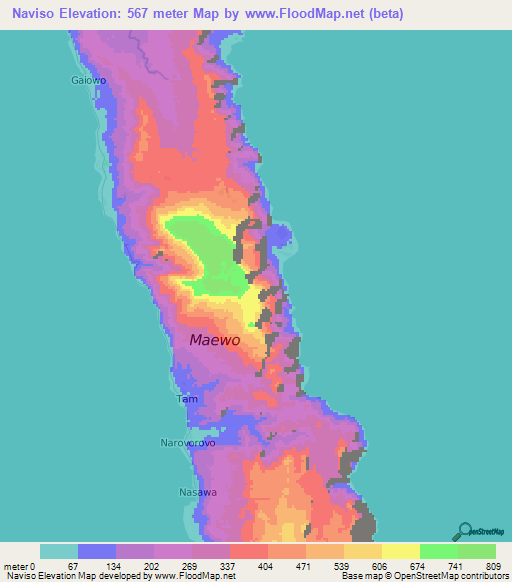 Naviso,Vanuatu Elevation Map